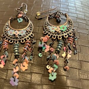 Large multi colored pierce earrings. Dangling